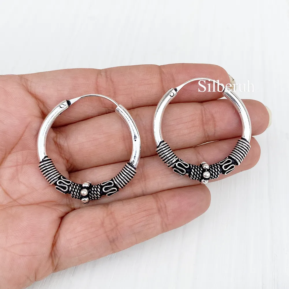 Silver Tribal Bali Hoop Earring