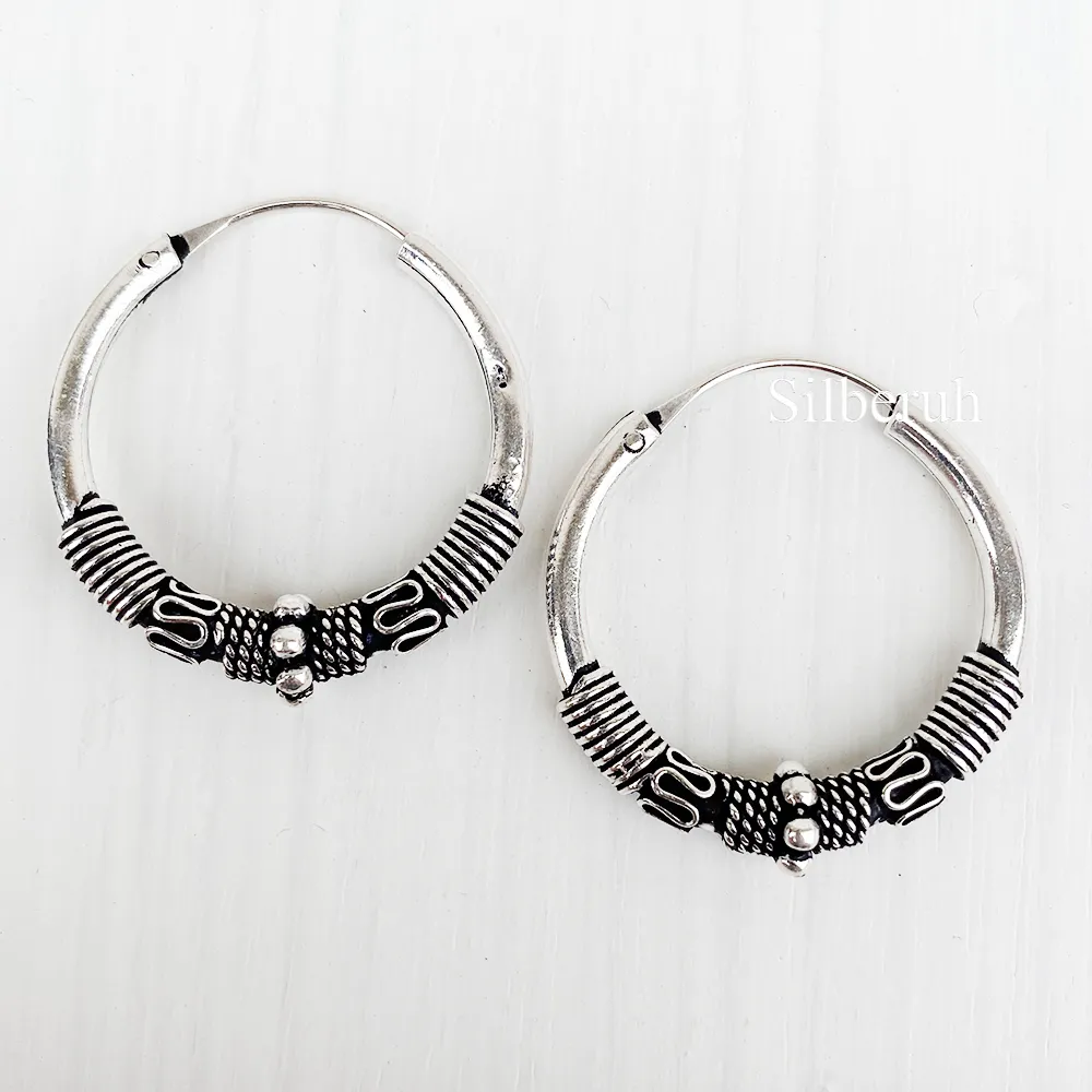 Silver Tribal Bali Hoop Earring