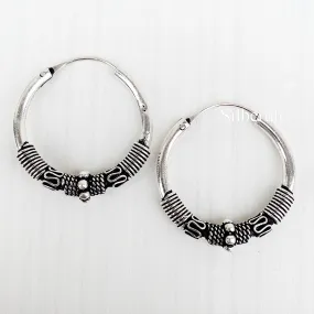 Silver Tribal Bali Hoop Earring