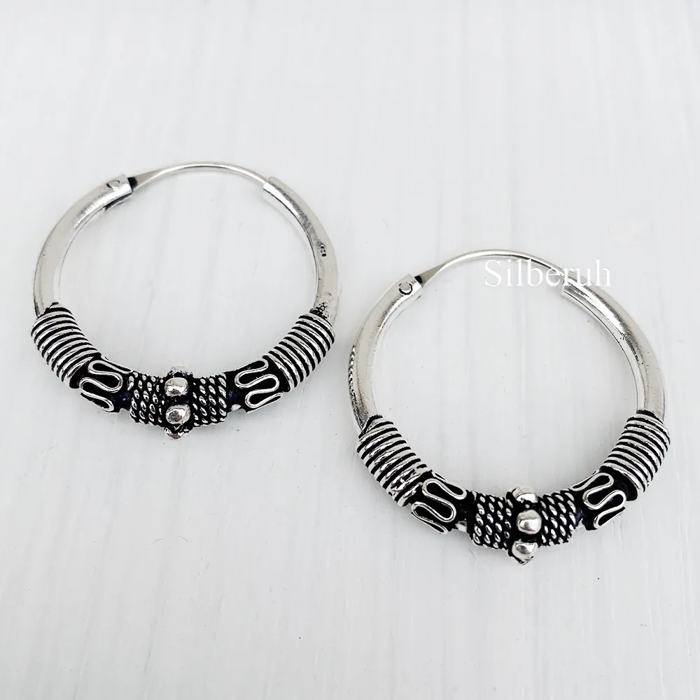 Silver Tribal Bali Hoop Earring
