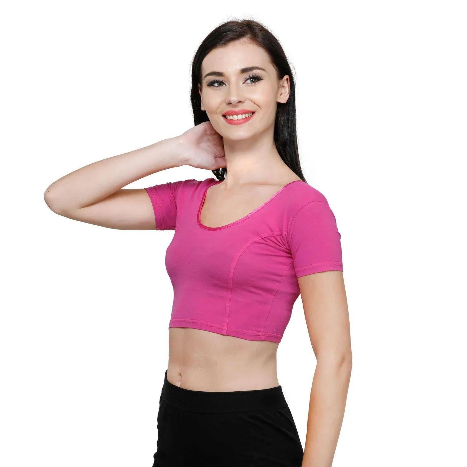 Vami Women's Cotton Stretchable Readymade Blouses -Bright Rose