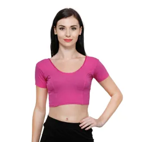 Vami Women's Cotton Stretchable Readymade Blouses -Bright Rose