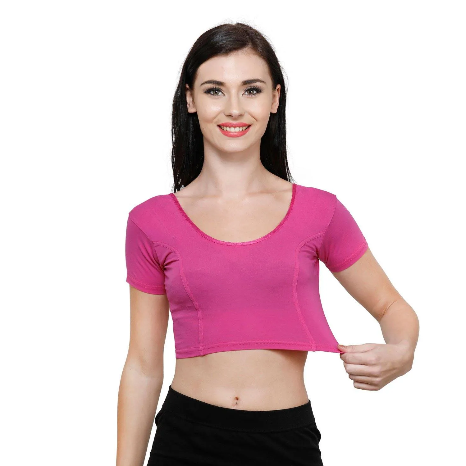 Vami Women's Cotton Stretchable Readymade Blouses -Bright Rose