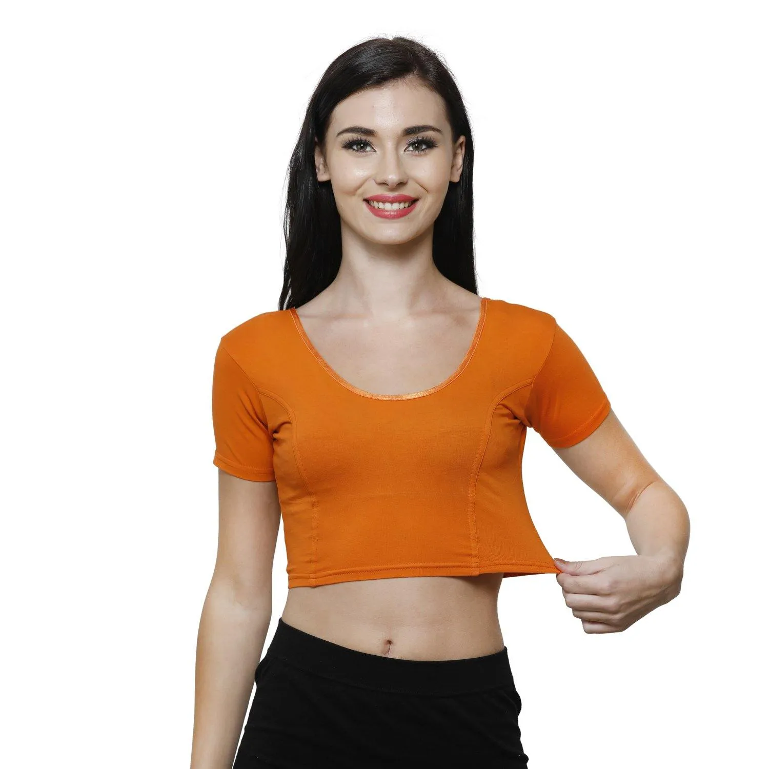 Vami Women's Cotton Stretchable Readymade Blouses - Vibrant Orange