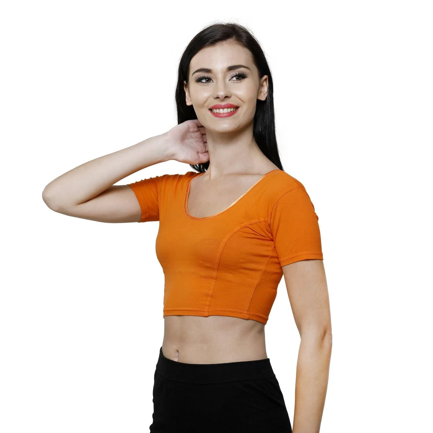 Vami Women's Cotton Stretchable Readymade Blouses - Vibrant Orange