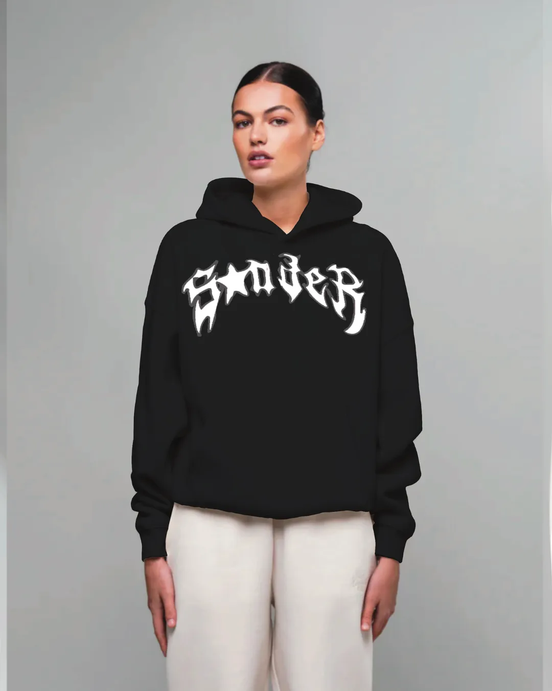 Women Black Oversized Hoodie - Spider Edition