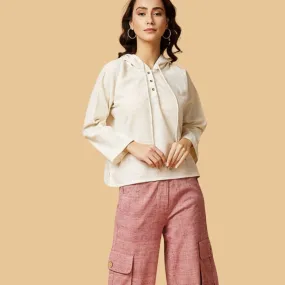 Women Hoodie Styled Top | Relaxed Fit | Peace Silk | | Casual | White