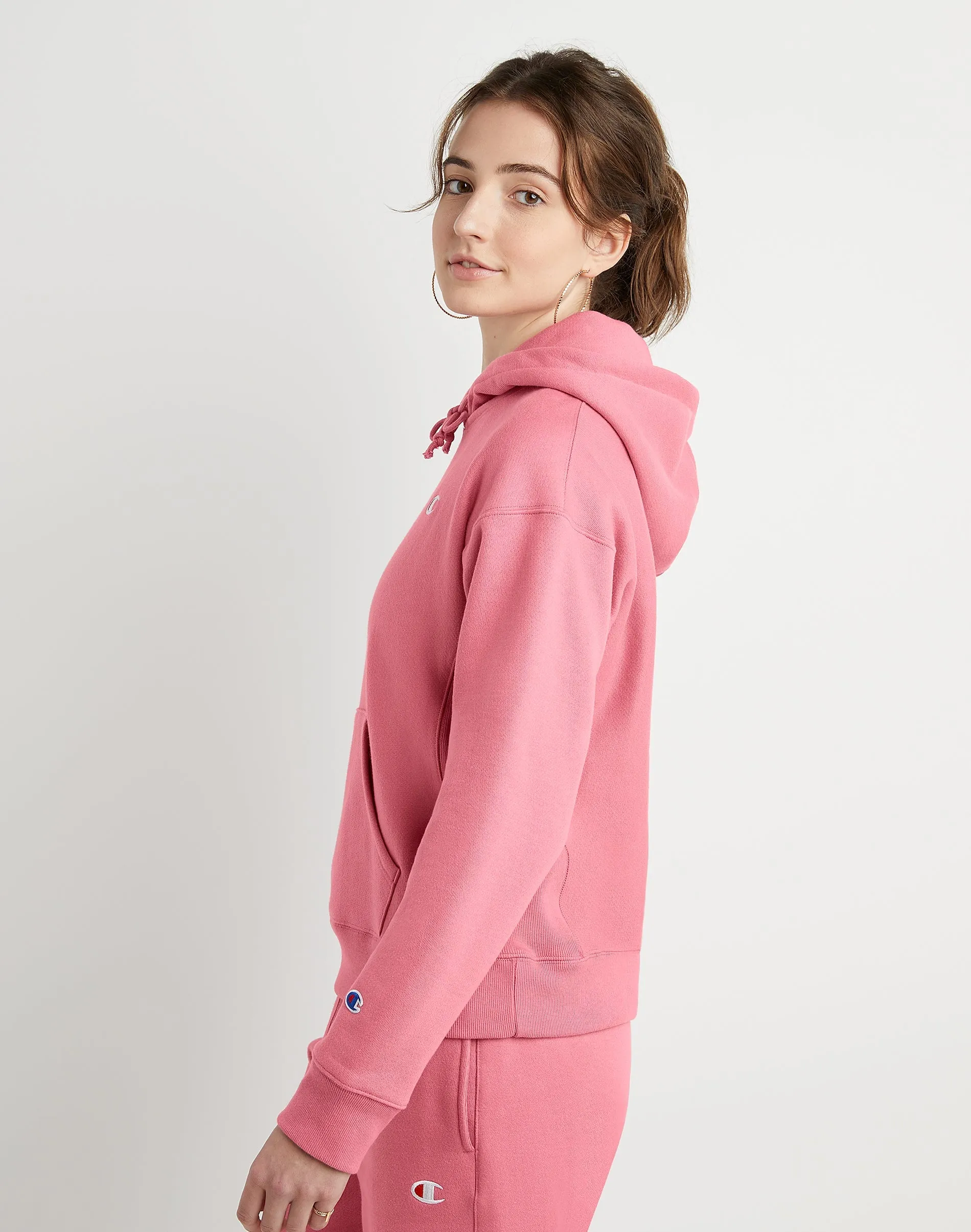 Women's Champion RW Hoodie C Logo Terracotta Pink