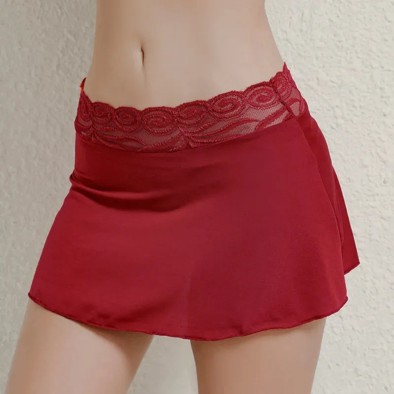 Women's Solid Color Lace Mini Skirts Summer Sexy Short Skirt