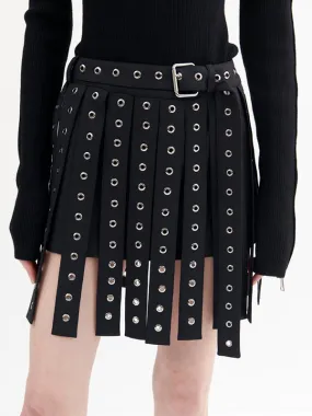 xakxx A-Line High Waisted Belt Buckle Hollow Tasseled Skirts Bottoms